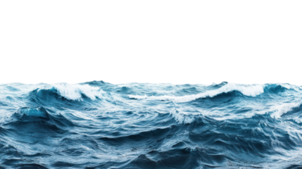 blue sea water with waves in png isolated on white or transparent background