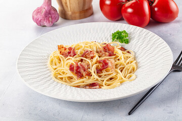 Italian pasta spaghetti with bacon