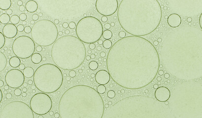 Macro microscope green bubble texture, Close-up Green bubbles and drops oil background . blue green...
