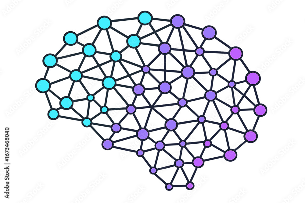 Poster connected network representation of the human brain in vector style