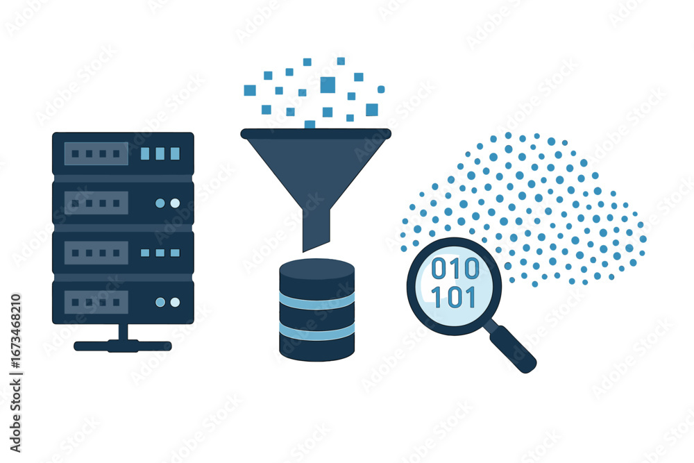 Poster vector illustration depicting data processing concepts