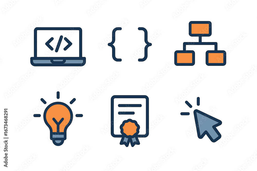 Poster illustrative elements for digital technology and programming concepts