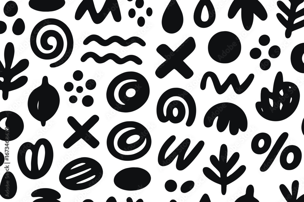 Poster abstract black shapes and patterns on a white background