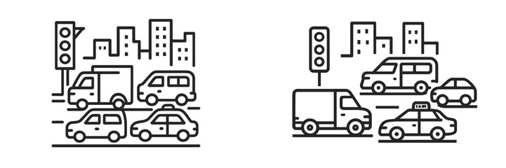 Fototapeta premium Urban traffic flow illustration featuring vehicles at a traffic light