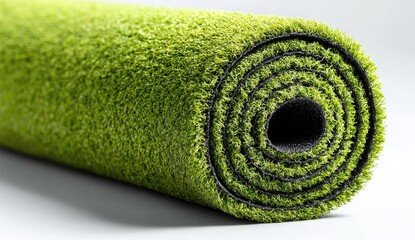 Rolled artificial turf, vibrant green, close-up