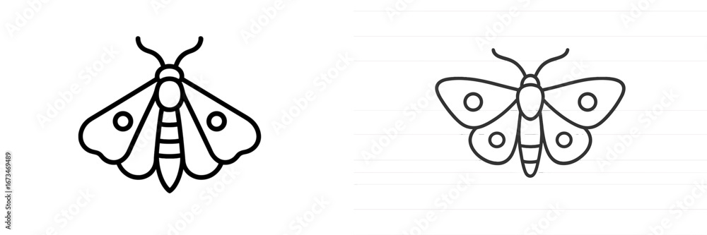 Poster vector illustration of a moth in two distinct styles for design
