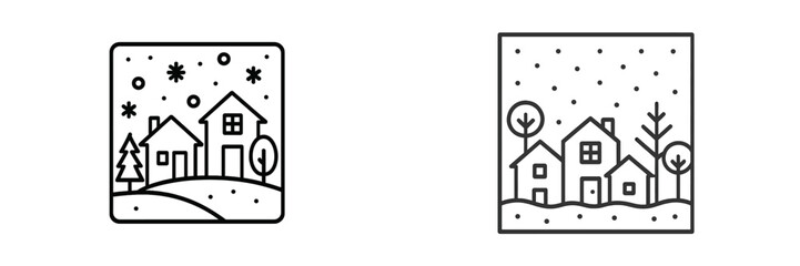 Fototapeta premium Vector illustration of a cozy winter scene with houses and trees