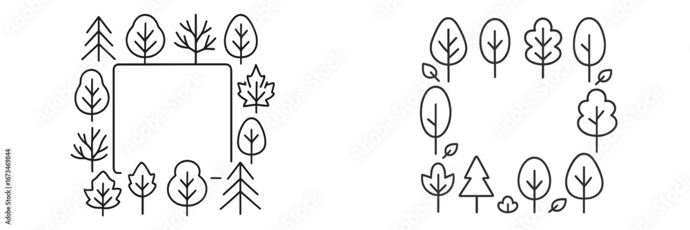 Poster Nature vector art with trees and leaves in a unique frame