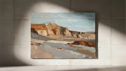 Abstract Landscape Painting of Desert and Cliffs on Canvas Wall Art