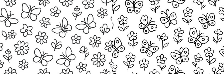 Fototapeta premium Colorful butterflies and flowers for cheerful decor