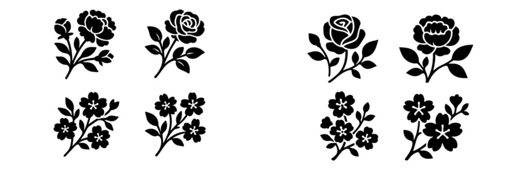 Floral vector illustrations of roses and flowers for design projects