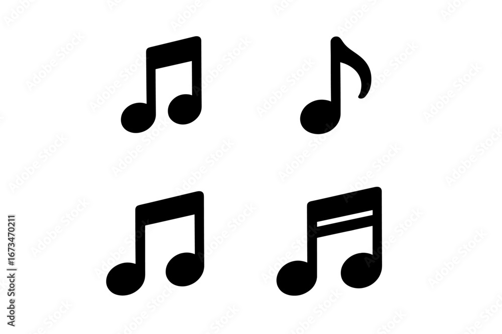 Poster different styles of musical note icons for design projects