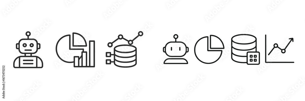 Aufkleber vector illustration of various icons depicting data analysis and ai