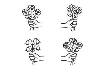 Hand-drawn vector illustrations of various flower bouquets