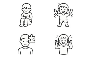 Expressions of emotion in children illustrated in vector style