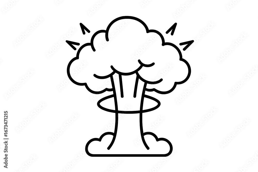 Poster explosion graphic showing a mushroom cloud in a simple vector style