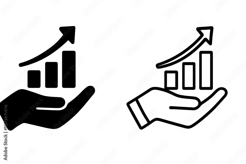 Aufkleber hands holding bar graphs with upward trends in vector format
