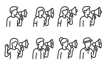 Naklejka premium Diverse group of people raising awareness with megaphones