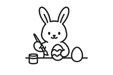 Fototapeta premium Cute bunny painting Easter eggs in a festive spring setting