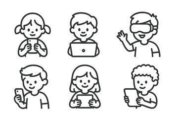 Obraz premium Children engaging with technology in various activities at home