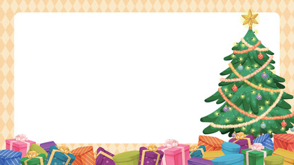 Christmas Tree with Colorful Gift Boxes Illustrations card with Blank Space for Text16x9