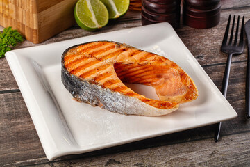 Grilled salmon firsh fillet steak