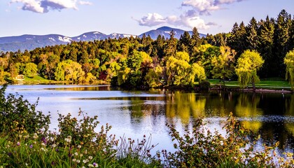 Autumn Lake Mountain Landscape Reflection.