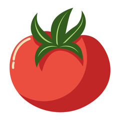 Red tomato vegetable illustration with leaves, fresh organic clipart for cooking, salad, gardening, diet, nutrition, farming, and healthy food.