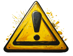 Cartoon-Style Exclamation Mark in Triangle Warning Sign