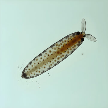 A microscopic image of Paramecium aurelia shows its distinctive, elongated, cigar-shaped body. 