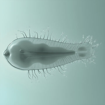 A microscopic image of Paramecium aurelia shows its distinctive, elongated, cigar-shaped body. 