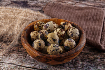 Raw brown quail egg heap