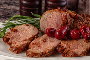 Baked pork sirloin with cornus