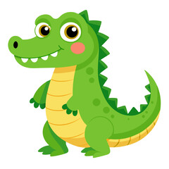 Naklejka premium A cute cartoon crocodile or alligator character with bright green skin.