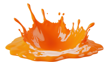 dynamic 3d illustration of vibrant orange liquid splash isolated on white or transparent background