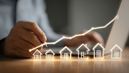 Business person graphs rising house values