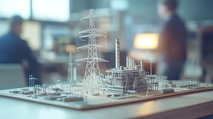 Electricity industry model power plant engineering concept energy grid transmission tower infrastructure design