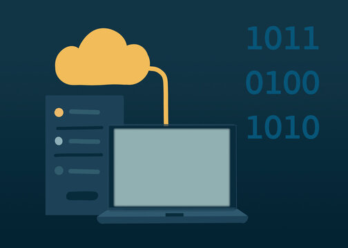 Cloud computing and server network illustration with binary code