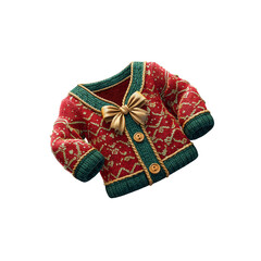 Festive Red and Green Knitted Christmas Cardigan with Gold Bow