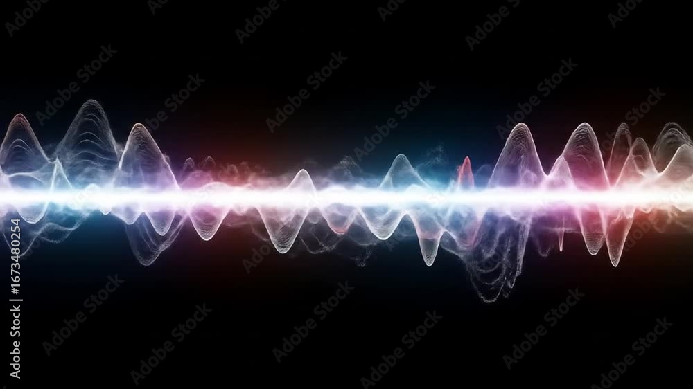 Poster dynamic sound wave visualization with vibrant colors on black background.