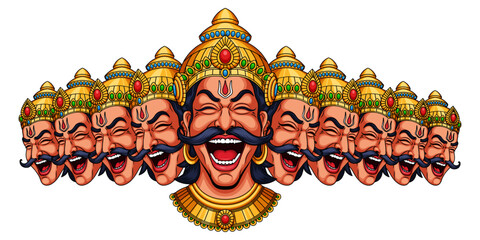 Vector illustration of laughing Ravana Heads on transparent background