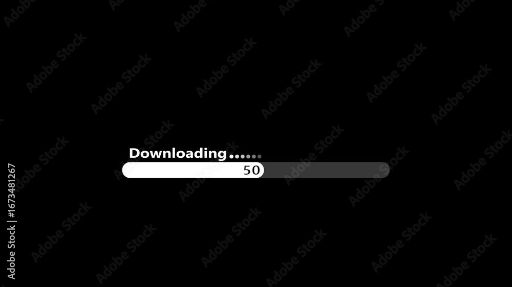 Poster downloading bar progress animation white color loading icon on black background .
