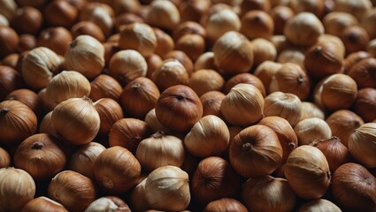 Fototapeta premium Hazelnuts piled together in a heap.