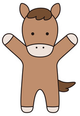 かわいい馬のベクターイラスト。干支、十二支、午、ゆるい、アイコン、バンザイ、うま、午年、年賀状