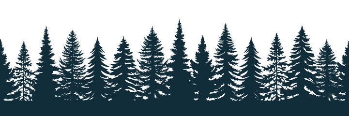 seamless fir tree forest border silhouette isolated vector illustration