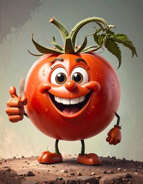 Naklejki Cartoon tomato giving thumbs up