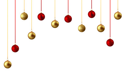 Red and gold christmas balls isolated on transparent background
