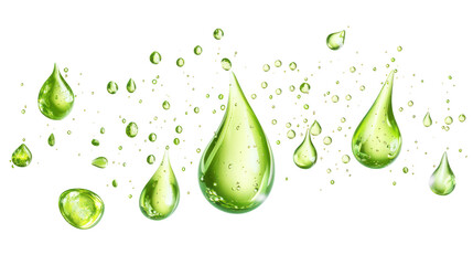 green oil droplets clear isolated on white or transparent background