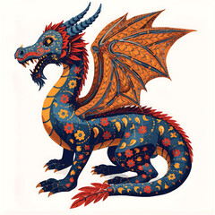 Naklejka premium Vibrant alebrije dragon with talavera inspired patterns