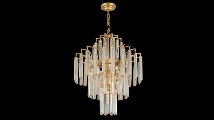 Elegant Crystal Chandelier with Gold Finish and Hanging Glass Decorations